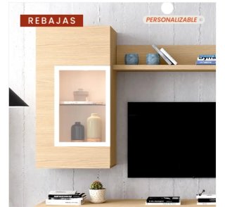 Vitrina colgante de madera y cristal con luces led