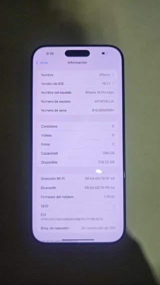 iPhone 16 Pro Max 256GB Gria Titanio