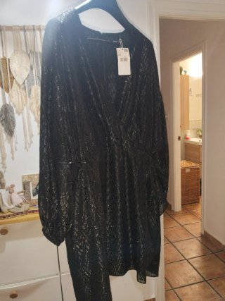 Vestido Mango Negro Brillo Talla XXL