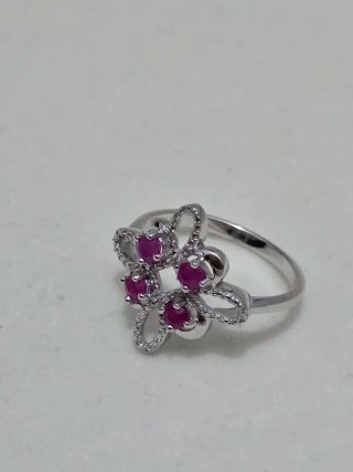Anillo Plata 925 Ley Flores Rubí