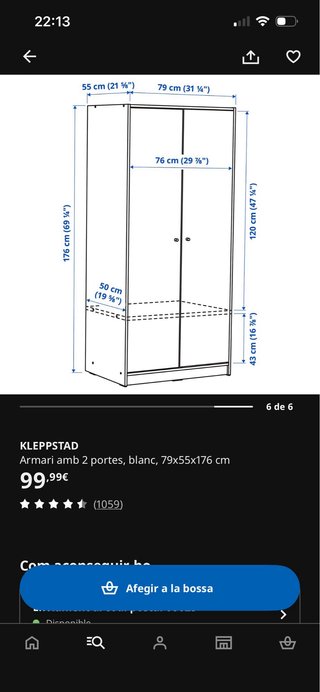 Armario Blanco IKEA 79x55x176cm