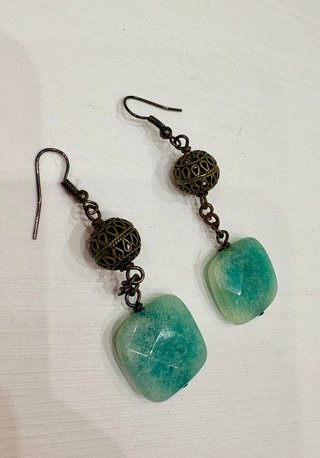 Orecchini pendenti bronzo pietra verde