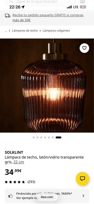 Lámpara IKEA SOLKLINT cristal y metal