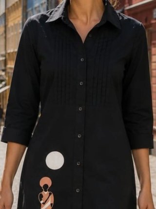 Vestido Camisero Negro con Estampado