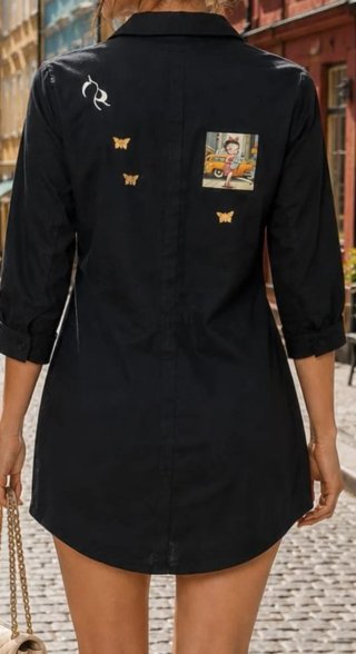 Vestido Camisero Negro con Estampado