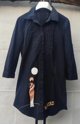 Vestido Camisero Negro con Estampado