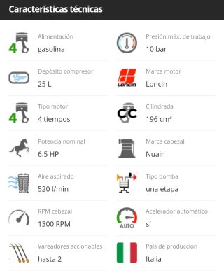 Compresor gasolina 4 tiempos 10 bar