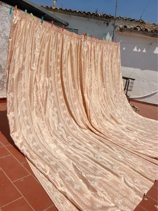 Tela antigua adamascada seda 2 cortinas