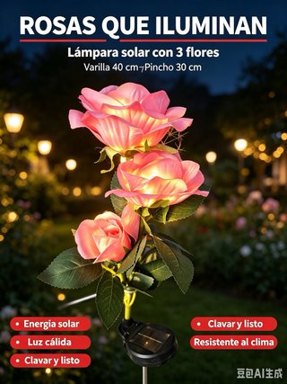 Lámpara Solar Rosas 3 Flores( 4colores para elegir