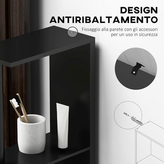 Mueble de Baño Ahorra Espacio en Columna con 2 Estantes y 2 Armarios, Columna de Baño de Madera para Salón, 15.2X29.8X118 Cm, Negro