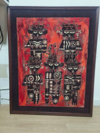 Cuadro Étnico Batik Figuras Enmarcado
