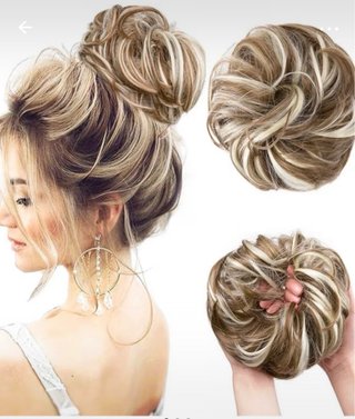 Chignon finto capelli castani con mèches bionde