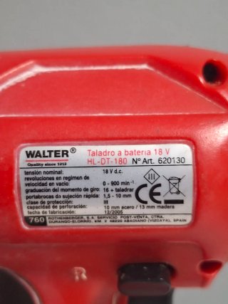 Taladro Walter 18V HL-DT-18 + Cargador