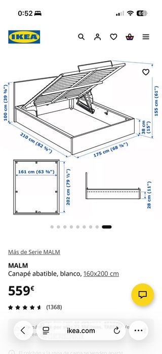 Canapé abatible IKEA MALM 160x200 blanco