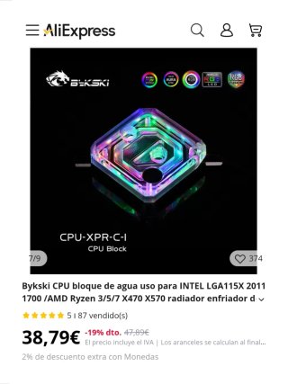 Bloque Agua ARGB Intel LGA1150/1151/1155/1156
