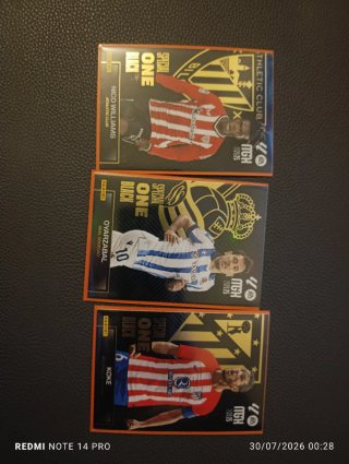 Cartas fútbol Panini Nico Williams, Oyarzabal, Kok