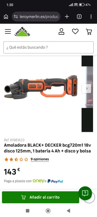 Amoladora Angular Black+Decker 18V