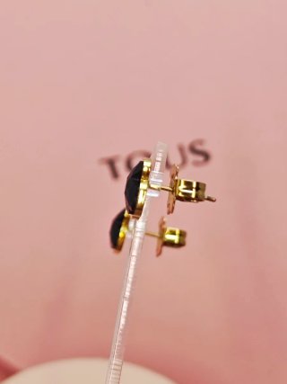 Pendientes Oso Tous Acero Inoxidable Negro Dorado