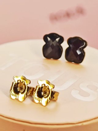 Pendientes Oso Tous Acero Inoxidable Negro Dorado