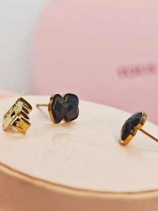 Pendientes Oso Tous Acero Inoxidable Negro Dorado