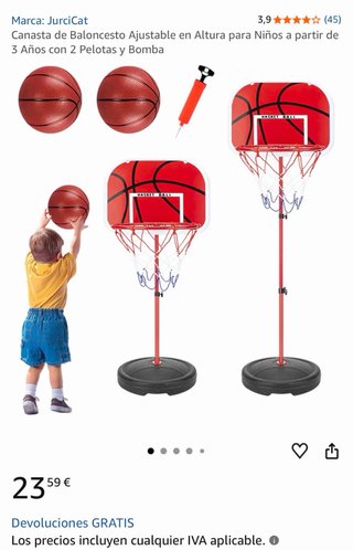 Canasta Baloncesto Ajustable Niños