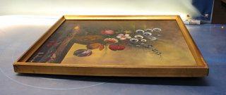 Anémonas, campanillas y rosas. Bodegón. Óleo sobre lienzo. Juan Badenes Miralles.