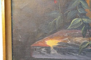 Anémonas, campanillas y rosas. Bodegón. Óleo sobre lienzo. Juan Badenes Miralles.