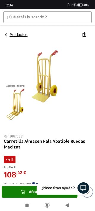 Carretilla amarilla con ruedas y cuerda de sujeció
