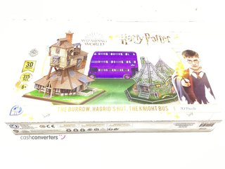juego de construccion wrebbit 3d puzzle - the burrow, hagrid's hut, the knight bus