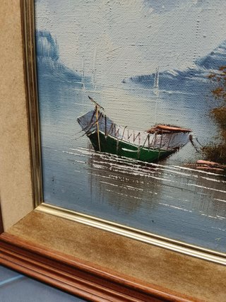 Cuadro, paisaje barca junto al hogar, 50x32x05 cm
