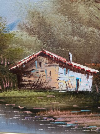Cuadro, paisaje barca junto al hogar, 50x32x05 cm