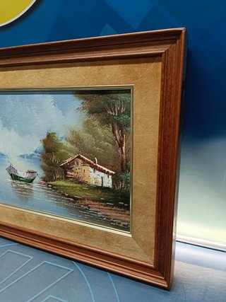 Cuadro, paisaje barca junto al hogar, 50x32x05 cm