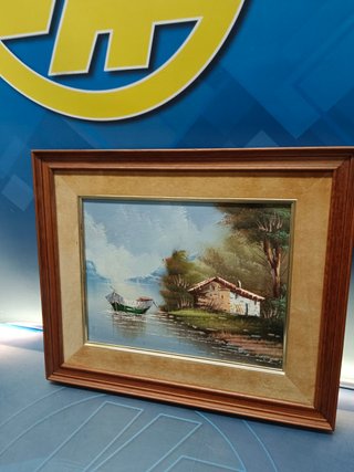 Cuadro, paisaje barca junto al hogar, 50x32x05 cm