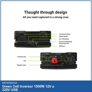 Invertitore Green Cell 1500W 12V a 220V USB in ottime condizioni