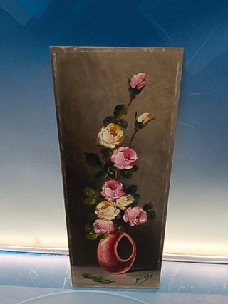 Dos pequeños cuadros sin marco firmados paisaje floral