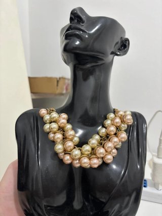 Collana vintage perle rosa e oro