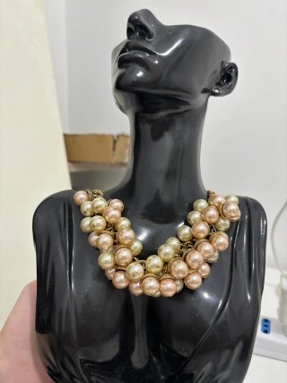 Collana vintage perle rosa e oro