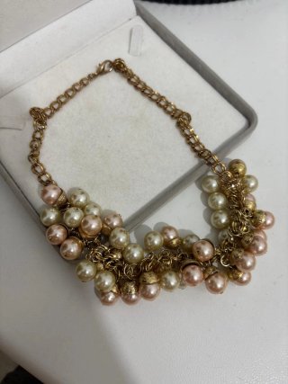 Collana vintage perle rosa e oro