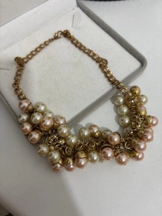 Collana vintage perle rosa e oro