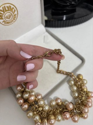 Collana vintage perle rosa e oro
