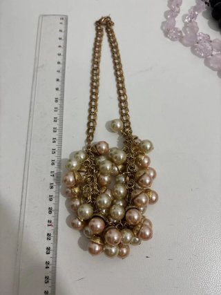 Collana vintage perle rosa e oro