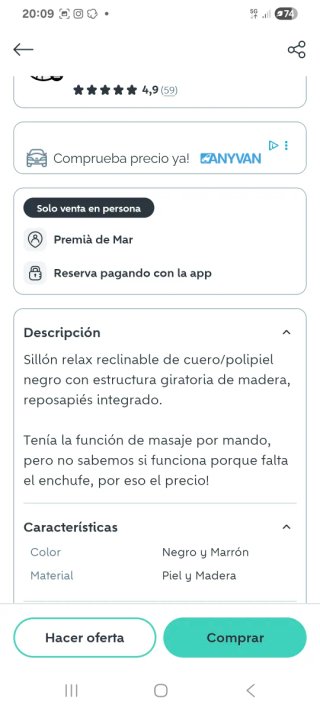 Sillón de masajes eléctrico de piel