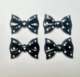 4 Cabochões Resina Preto Bolinhas Brancas 27mm