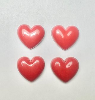 4 Cabochões Coração Resina Vermelho 18mm