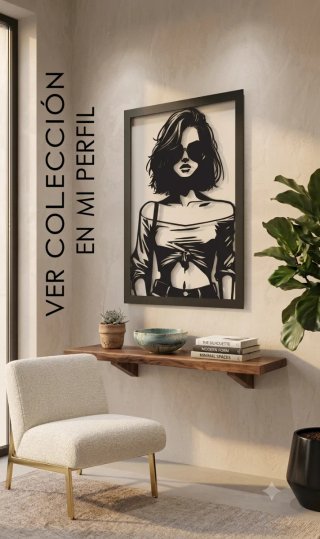Cuadro Decorativo Mujer madera dmf Negro