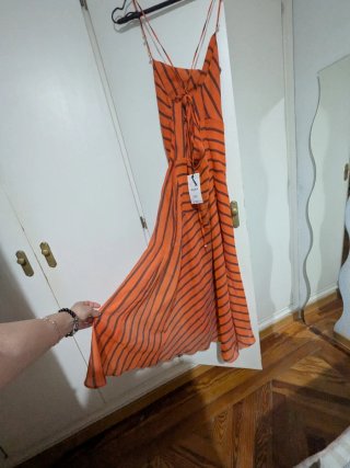 Vestido midi Zara rayas naranja talla L