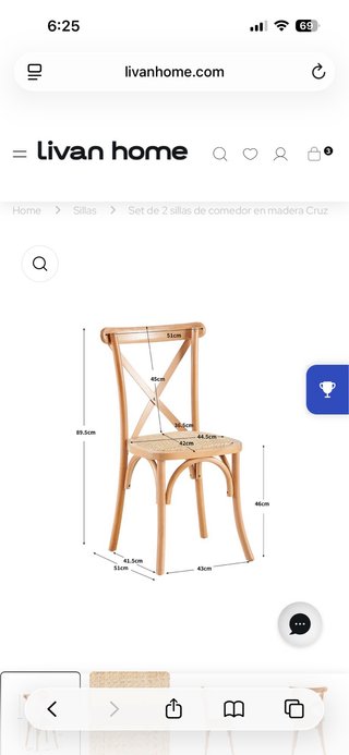 2 Sillas Comedor Madera Cruz Livan Home