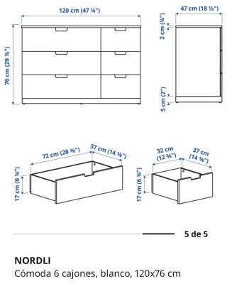 Cómoda blanca 6 cajones. Nordli ikea
