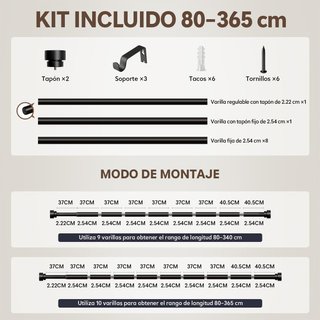 GORMENA Barra Cortina 80‑365cm Metal 25mm Negra