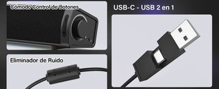 ZETIY barra sonido USB LED RGB 10W 3 entradas
